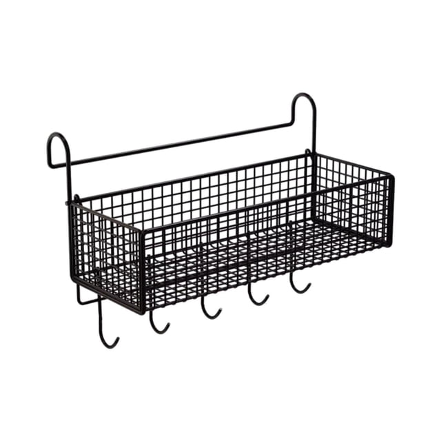 Cesta de almacenamiento colgante junto a la cama, junto al estante, ahorro de espacio, fácil instalación, metal Negro con ganchos