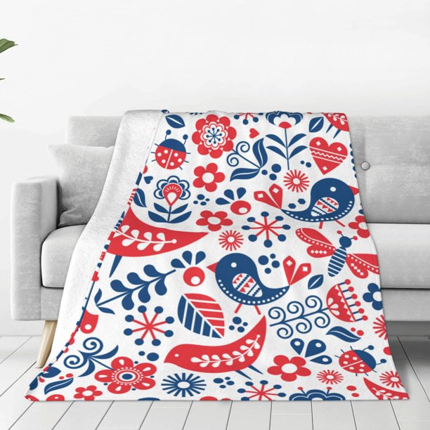 Fotbe Birds Flowers Manta de Franela Acolchonada con Estampado, Súper Suave y Esponjosa, Extra Grande para Sofá, Cama, Uso Todo el Año-50"x40"
