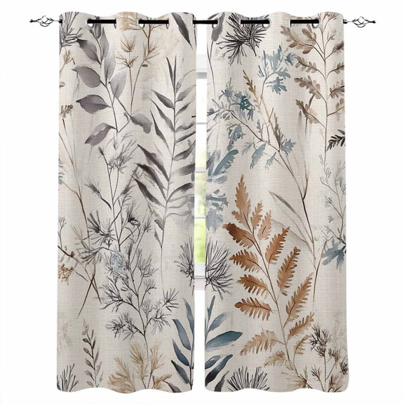Farmhouse Leaves Blackout Curtains 72 Inches Long, Pastoral Vintage Flowers Botanical Thermal Insulated Black Out Curtains, Darkening Window Curtain Drapes for Bedroom Living Room 52"x72" 2 Panels