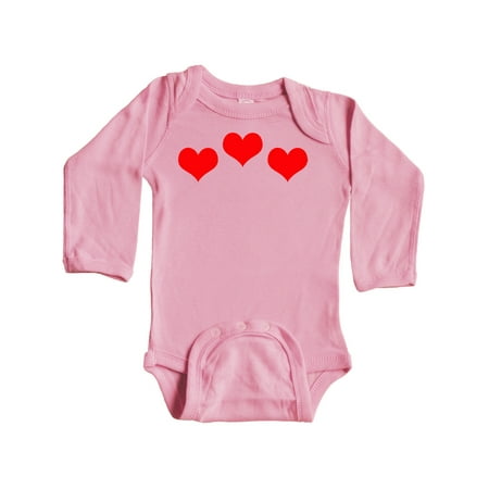 

Inktastic 3 Red Hearts Gift Baby Boy or Baby Girl Long Sleeve Bodysuit