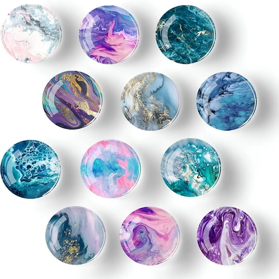 LAMIRO 12Pcs Glass Strong Magnetic Refrigerator Magnet Fridge Sticker,Marble Crystal Fridge Magnets Decoration for Crafts,Strong Fridge Magnets for Kitchen,School,Office Whiteboard,Cabinet Dishwasher