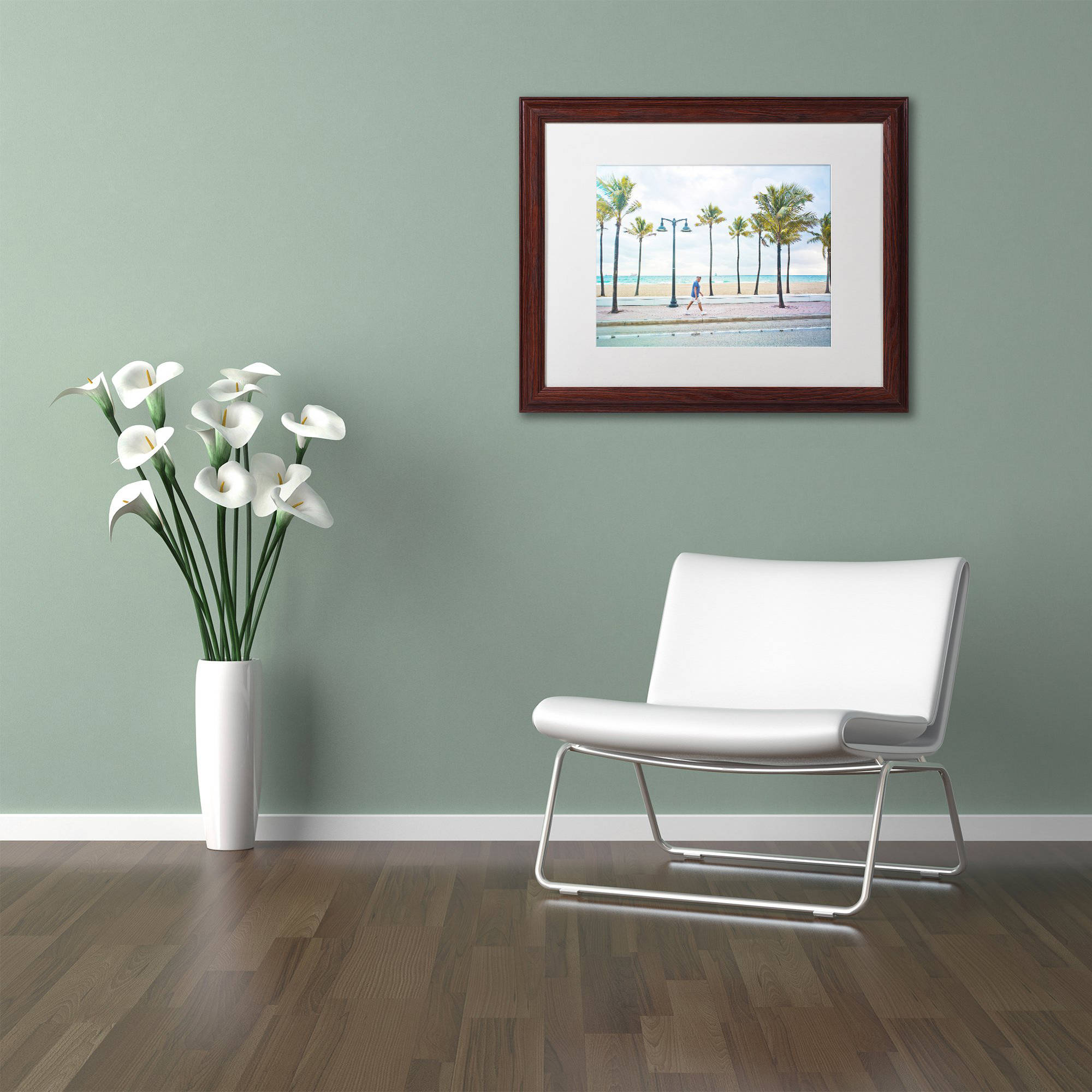Trademark Fine Art "Florida Beach Walk" Canvas Art by Preston White Mat, Wood Frame
