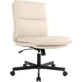 thumbnail image 7 of LUCKWIND Armless Office Desk Chair with Wheels,Mid-Back Criss Cross Swivel Task Chair, Height Adjustable Cushioned Vanity Chair, Double Padded PU Leather Chair for Home, Office & Bedroom, Beige White, 7 of 7