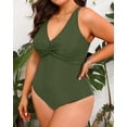 thumbnail image 3 of GFDYREE Women Plus Size One Piece Swimsuits V Neck Tummy Control Bathing Suits Front Cross Swimwear, 3 of 6