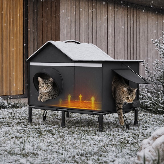 MUCHENGHY Heated Outdoor Cat House, Insulated Weather-Resistant Shelter for Cats