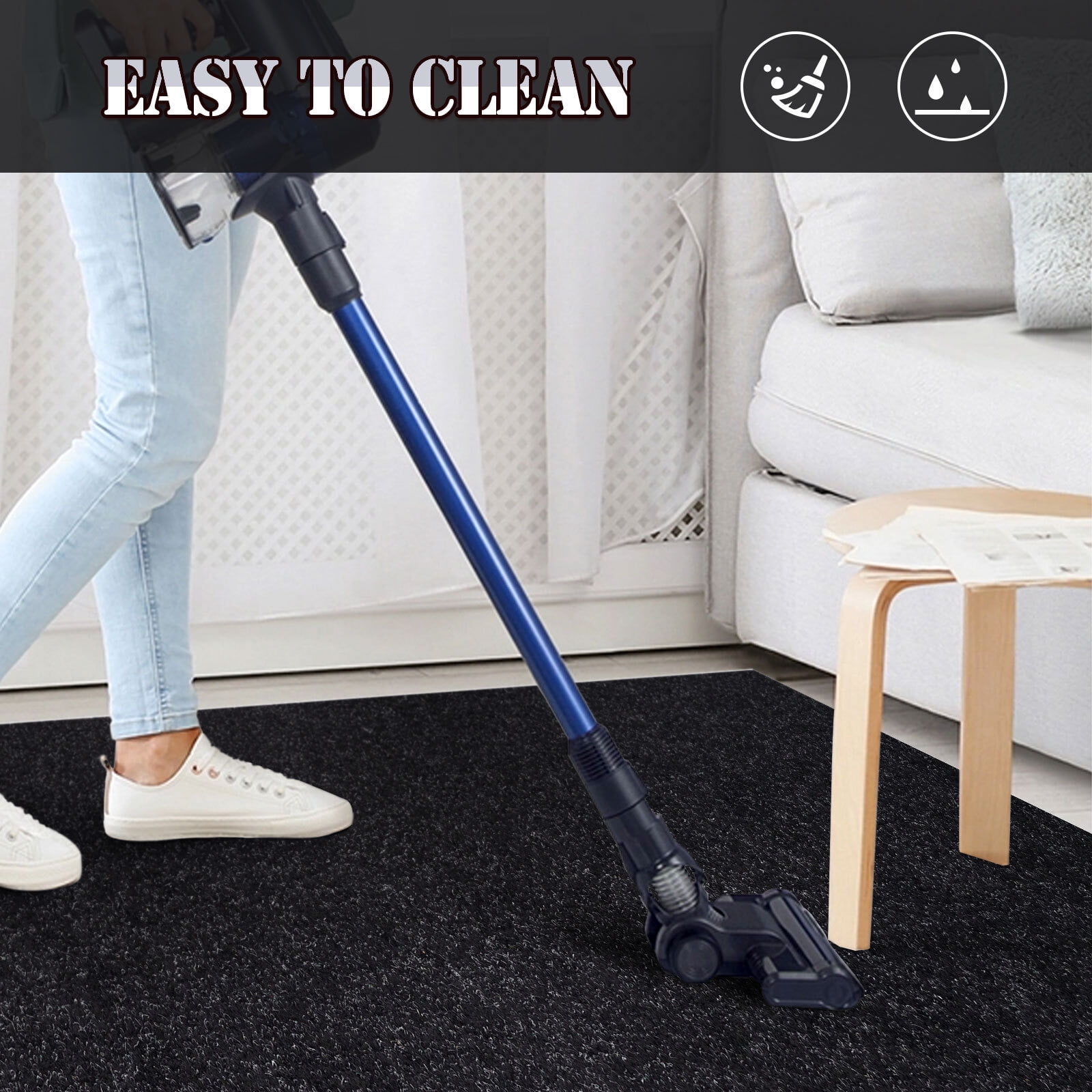 BESTVUE Area Runner Rug Outdoor Non Slips Carpet Runners Indoor Utility Rugs Mat for Kitchen Hallway Entryway Garage with Rubber Backing Black 2ft x 12ft