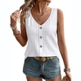 thumbnail image 2 of Women's Eyelet Embroidery Tank Tops with V Neck and Button Down Front Featuring Loose Sleeveless Silhouette White XXL, 2 of 7
