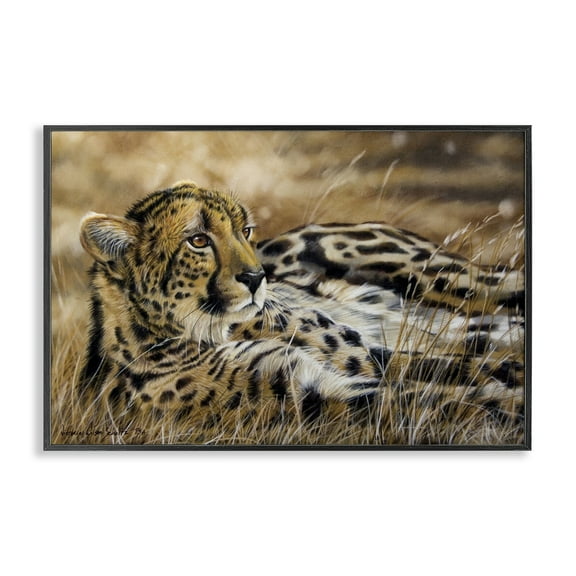 Stupell Industries Relaxing Leopard Scenery Animals & Insects Painting Black Framed Art Print Wall Art, 18 x 12