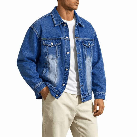 Akmaiox Men's & Big Men's Denim Jacket Button Up Long Sleeve Shirts Regular Fit Jean Trucker Jacket with Pockets Dark Blue XXXXL