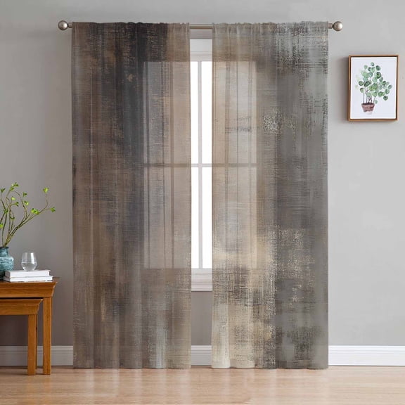 Brown Sheer Curtains 96 Inch Length 2 Panels Set for Living Room/Bedroom, Modern Ombre Oil Painting Abstract Art Semi Curtain Sheers Drapes Rod Pocket Curtains Window Treatment Set 52''x96''x2