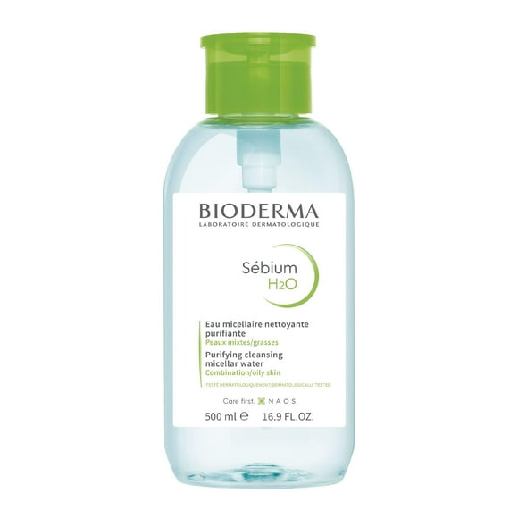 Bioderma Sébium H2O PUMP, Micellar Water, Cleansing and Make-Up Removing for Combination to Oily Skin, Green Bottle, 17 Fl Oz