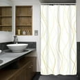 thumbnail image 5 of Small Stall RV Gold and White Striped Shower Curtain Abstract Lines Geometric Simple Modern Geometric Minimalist 36Wx72H Inch Neutral Fabric Decor Bathroom Polyester Waterproof 7 Pack Hooks, 5 of 6