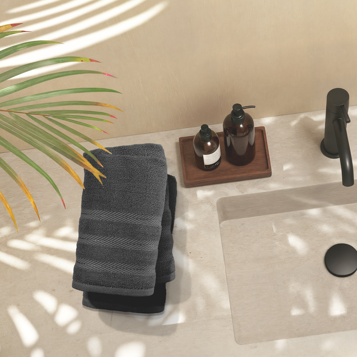 Virtu Hand Towel Sets For Bathroom 100% Ring Spun Cotton Luxury Hand Towel Set 4 Pc Highly Absorbent Towels, Dark Gray