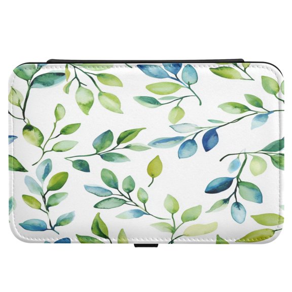 Leather Jewelry Box Rectangular 8.27x5.5x1.78In Travel Jewelry Storage Earrings Necklace Bracelet Watch Brooch Storage Cool Beautiful Green Leaves