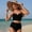 Black, variant on Two Piece Swimsuit For Women Sevevn Women's High Waisted Bikini Sets V Neck Twist Back Top Swimsuit Tummy Control Bathing Suit Black M