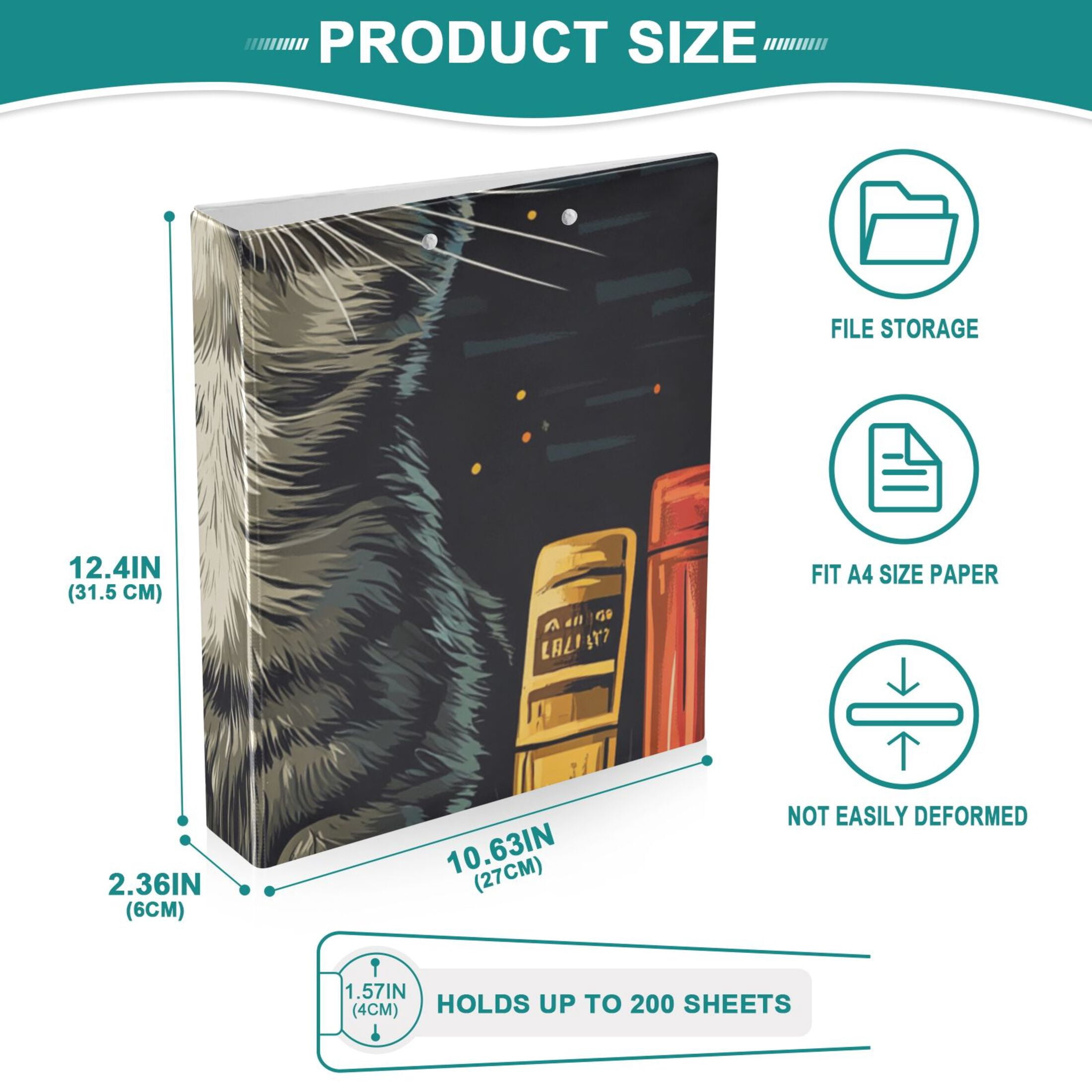 Cat Books 3 Ring Binders 1.5 inch Hardcover File Folders with Interior Pockets A4 Size Organizer for School Office Hospital