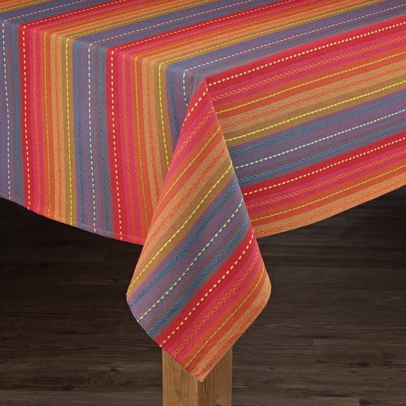 Phoenix Stripe 100% Cotton Tablecloth 70" Round in Red