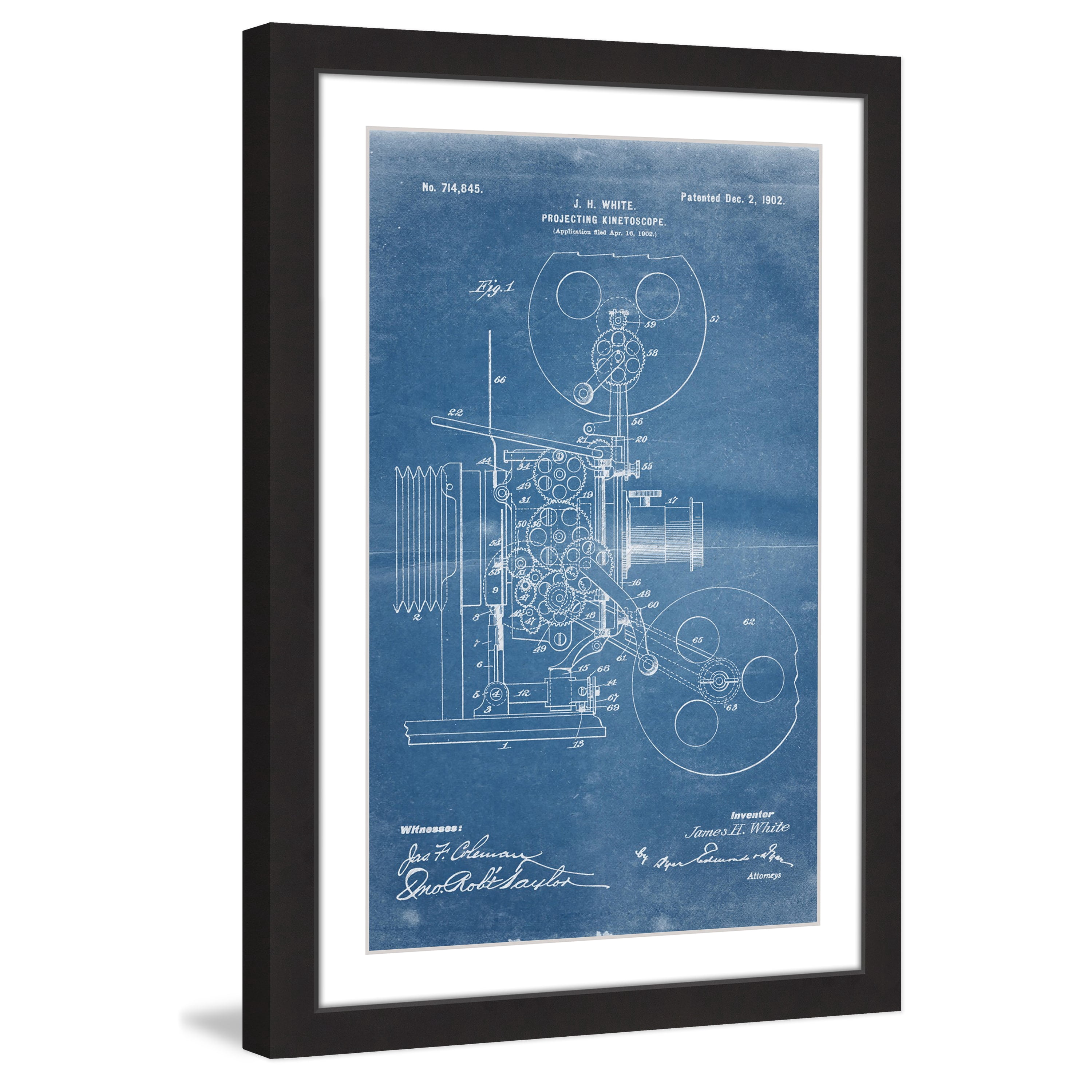 "Projector 1902 Blueprint" Framed Painting Art Print, 16" x 1.5"