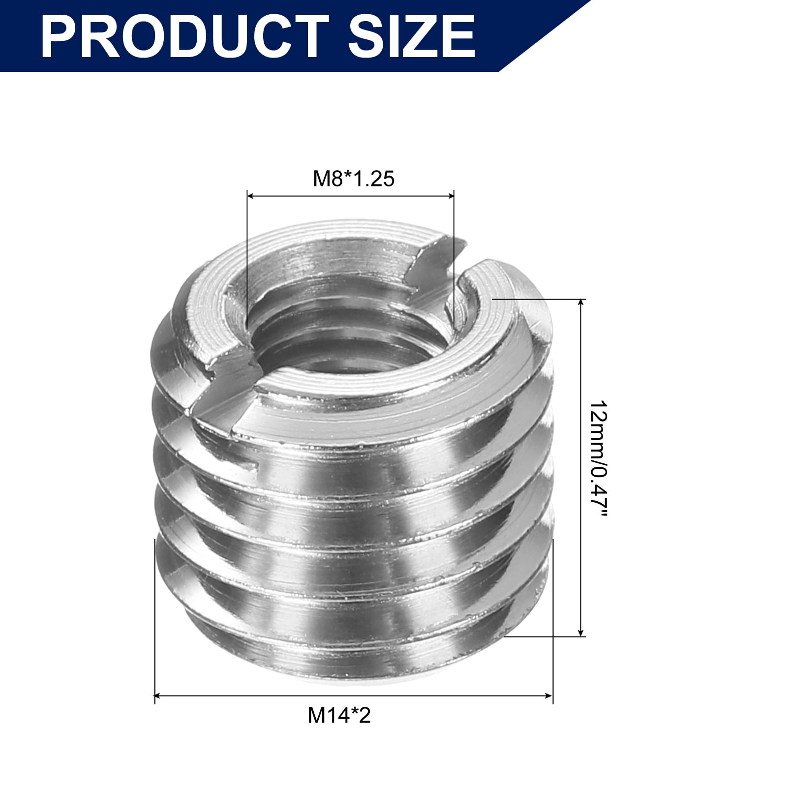 30Pcs Threaded Insert, Stainless Steel M14*2 Male to M8*1.25 Female 12mm Long