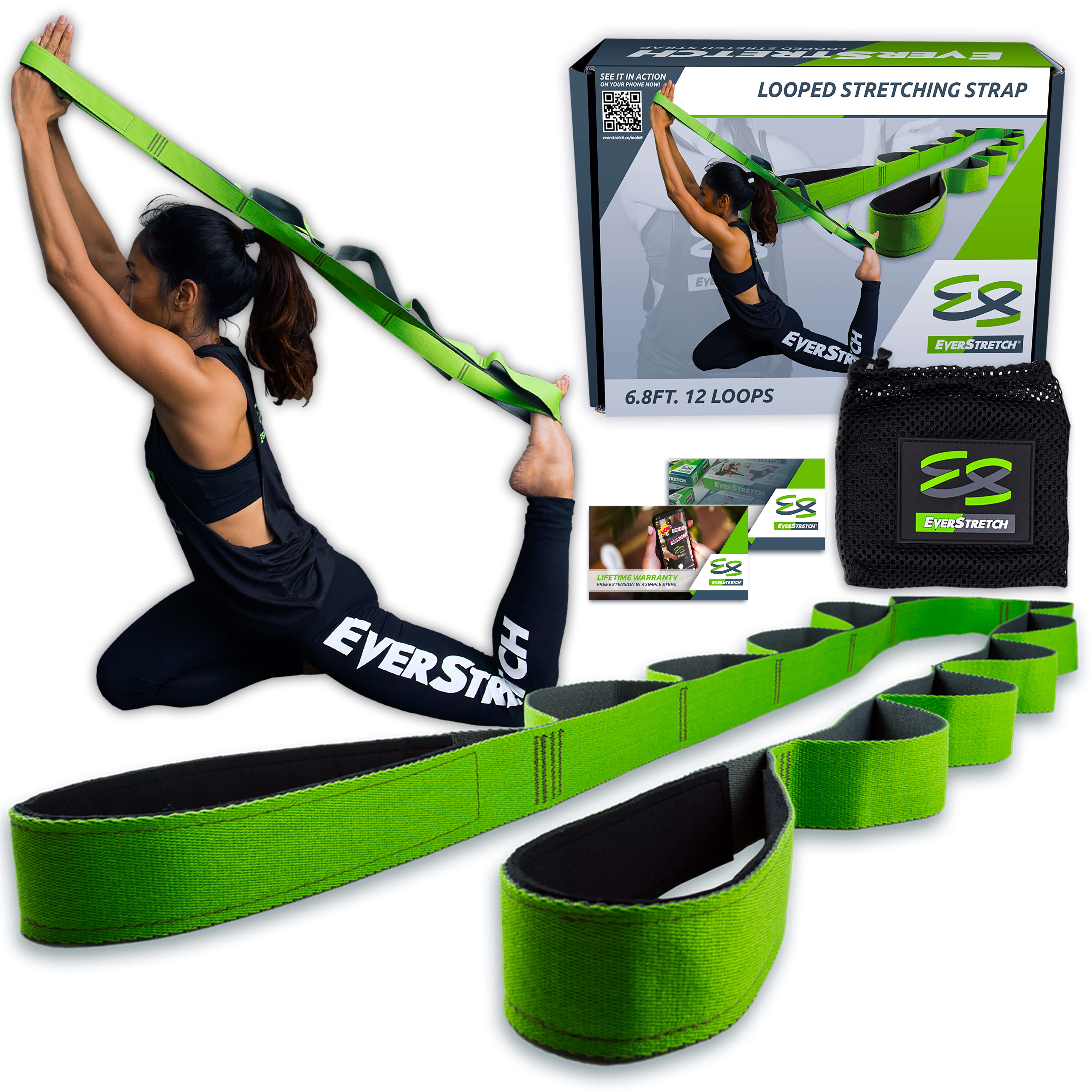 Green OPTP Stretch Out Strap with Instructional Exercise Booklet 