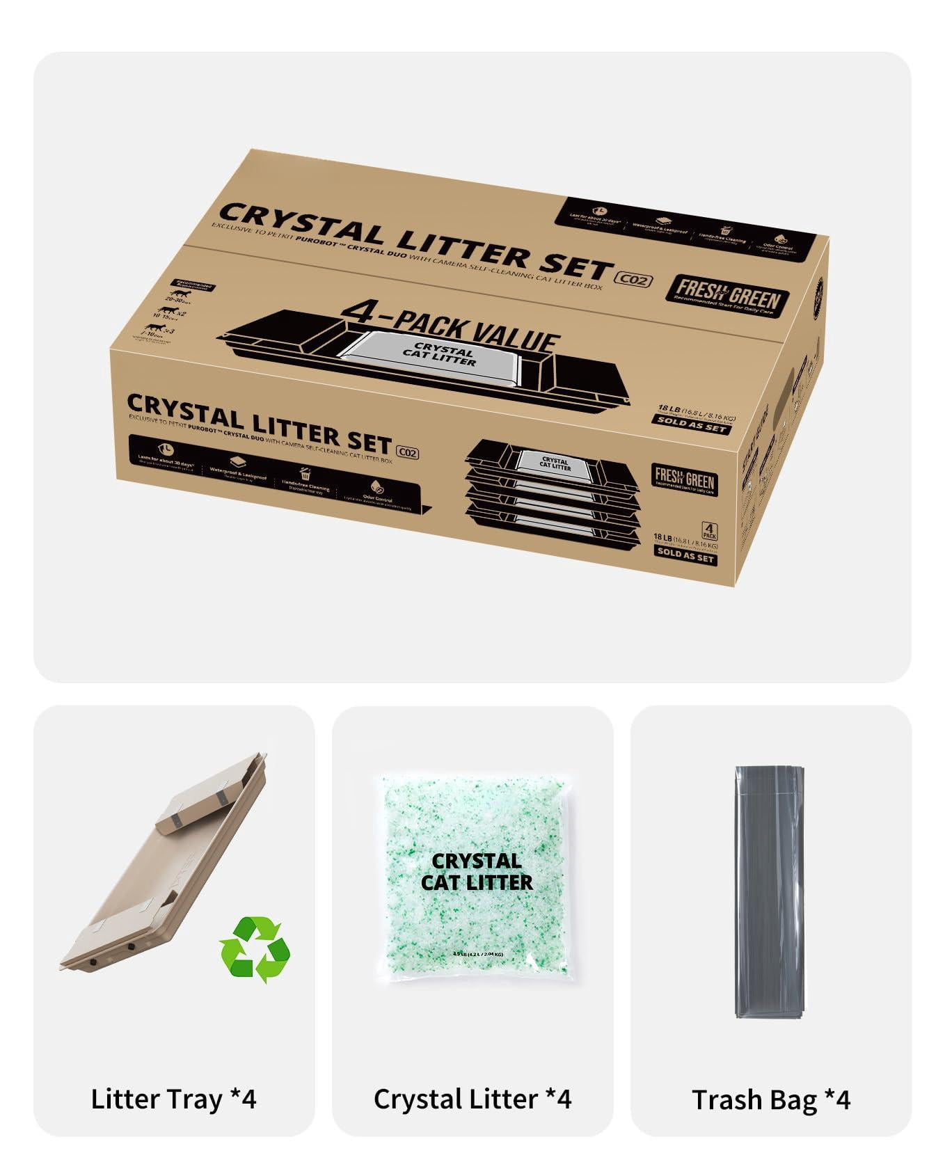 Petkit Crystal Cat Litter With Tray  Suitable For Purobot Duo Automatic Box Dust-free Mess-free No Refilling Odor Control (green-botanical Freshness 4.5 Lb*4 Packs)