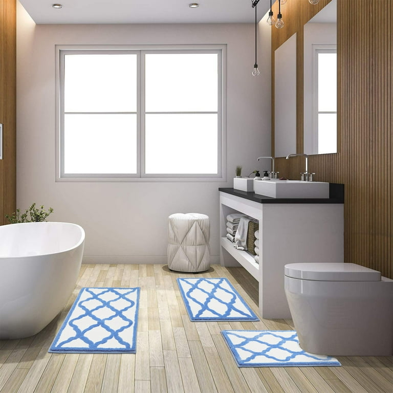 Findosom 18x26+20x32+U 20x24 3pcs Bathroom Rug Sets Non Slip, Quick  Drying, Ultra Soft and Water Absorbent Bath Rug Washable Bath Mat Set for  Tub, Shower, and Bathroom Blue 