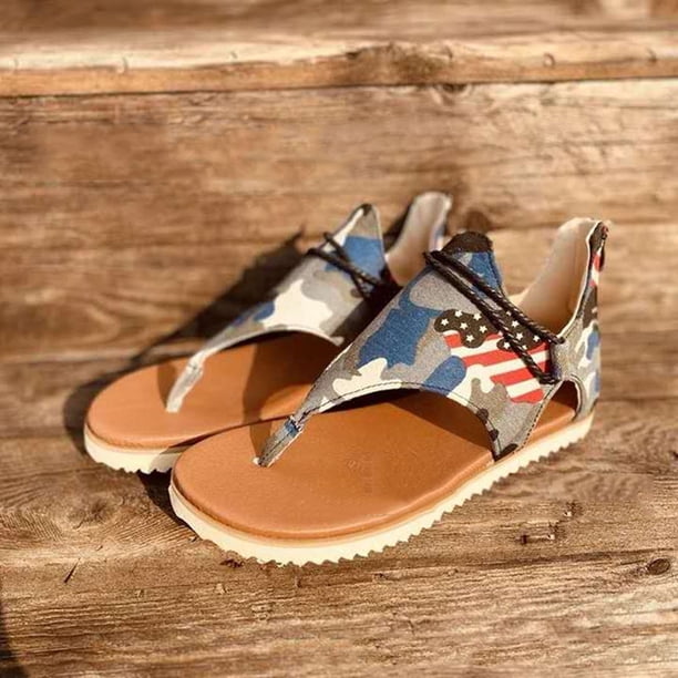 Zapatos de verano para mujer con clip en los dedos Camuflaje Cremallera Pisos cómodos Sandalias de playa informales Wmkox8yii ytu5587