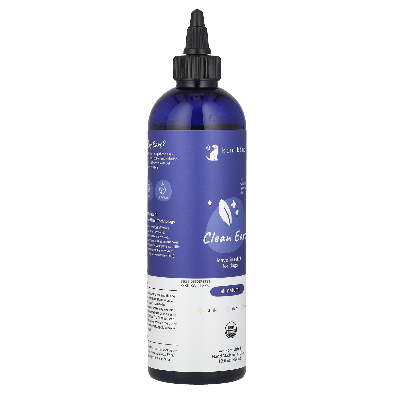 Kin+Kind Clean Ears, Leave-In Relief for Dogs, 12 fl oz (354 ml)