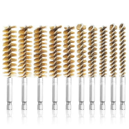 

Morima 10Pcs Bore Brush Set Twisted Wire Cleaning Brush Set with 1/4 Hex Shank 10 Sizes Scratch Brush Set Tubes Ports Bearings