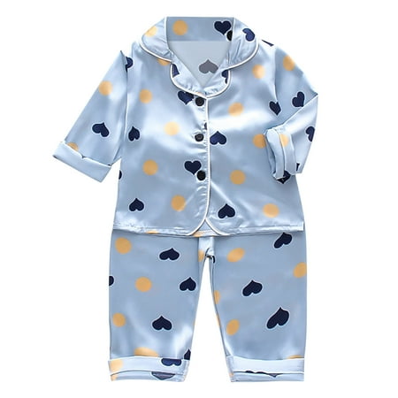 

Teen Robes Toddler Kids Baby Boys Girls Satin Cartoon Button Down Shirt Tops + Long Pants Silk Pajamas Sleepwear Outfits Loungewear Set Girls Sleepers