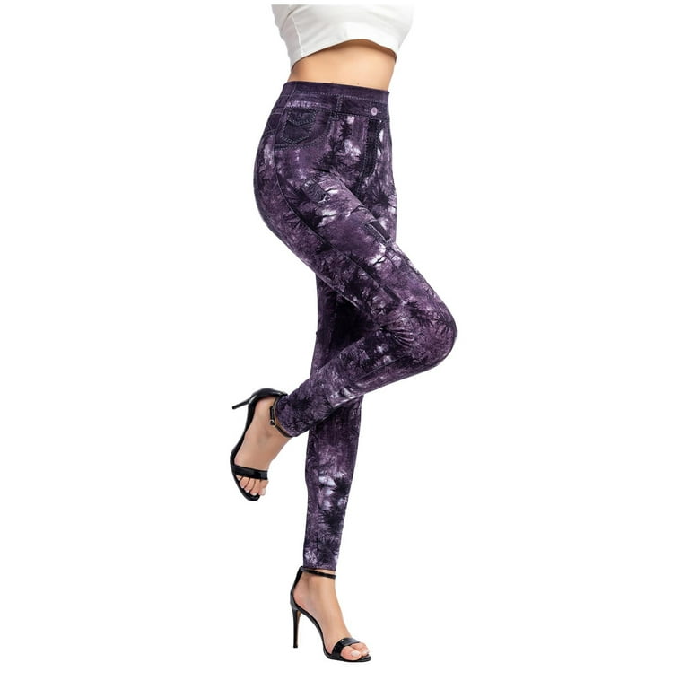 YWDJ High Compression Leggings for Women Casual Pants Imitation Denim  Leggings Super Elastic Ladies Slim Trousers Purple XXL 