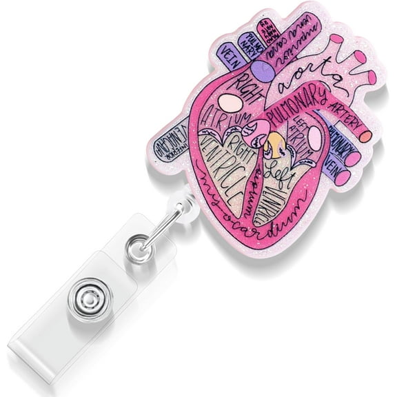 Blue Heart-Shaped Nurse Badge Reel - Retractable ID Holder with Swivel Clip for Healthcare & Office Professionals (Lightweight, Glitter Design, Durable Belt Clip)