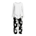 thumbnail image 4 of Zormilly Plus Size Outfits for Women 2 Piece Sets Long Sleeve Shirts Printed Wide Leg Pants Soft Lounge Sets, S-5XL, 4 of 6