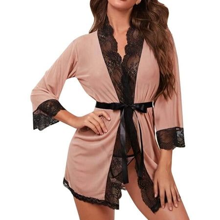 

Dtydtpe lingerie for women Women s Net Lace NightgownBelt 2 Piece Home Pajamas Underwear B