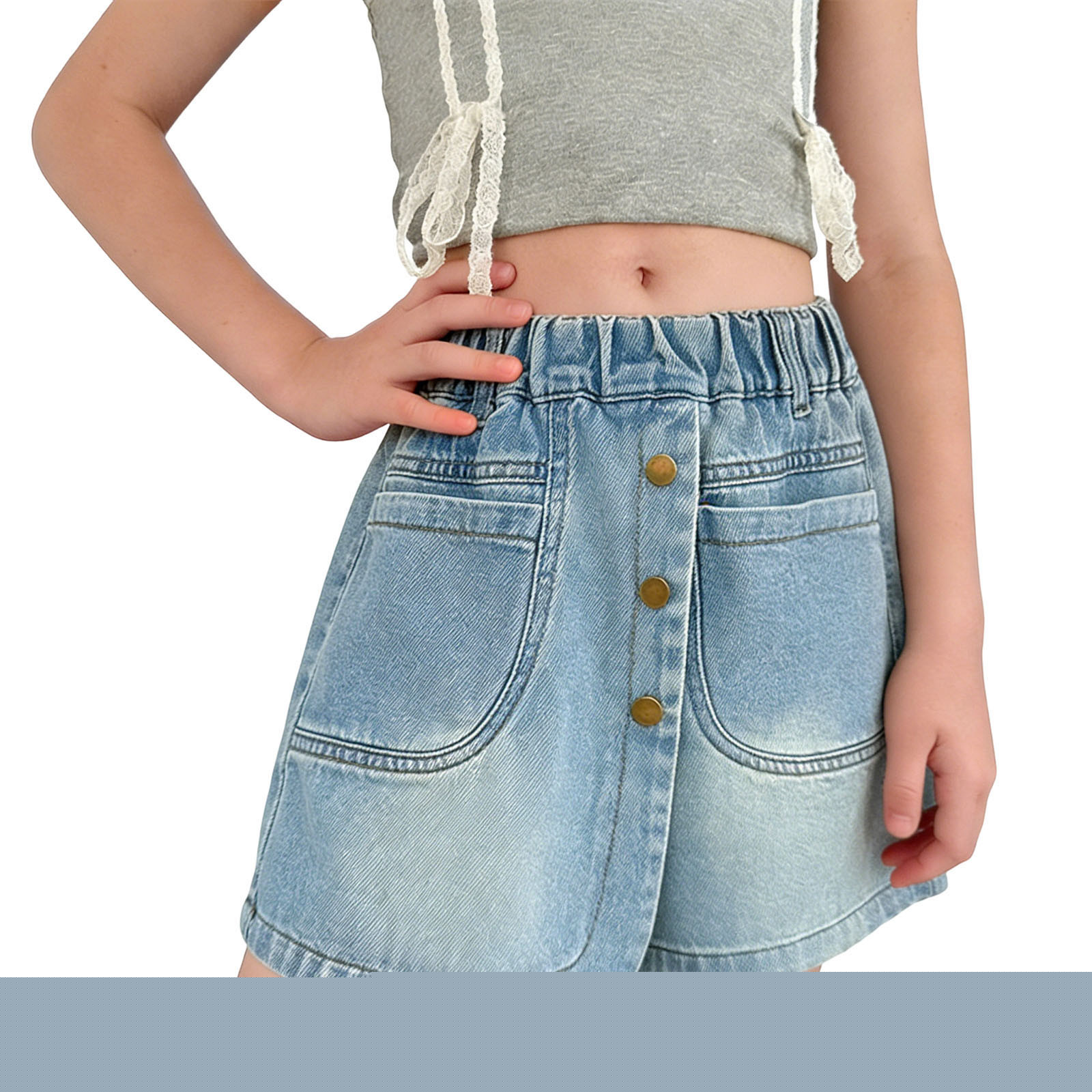 thumbnail image 2 of NAISIBABY Girls Denim Skorts, Summer Fashion with Pockets Elastic Waist Kids Casual Jean Shorts Blue Size 4, 2 of 9