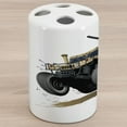 thumbnail image 1 of Cars Ceramic Toothbrush Holder, Worldwide Off Road Famous Safari Rally Truck with Skull Pirate Flag Camouflage Design, Versatile Countertop for Bathroom, 4.5" X 2.7", Grey Brown, by Ambesonne, 1 of 4