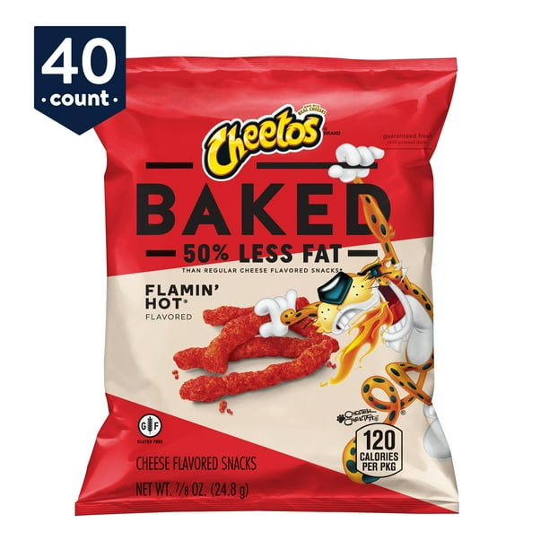 Baked Cheetos Crunchy Flamin Hot Cheese Flavored Snacks 0 875 Oz Bags 40 Count Walmart Com Walmart Com