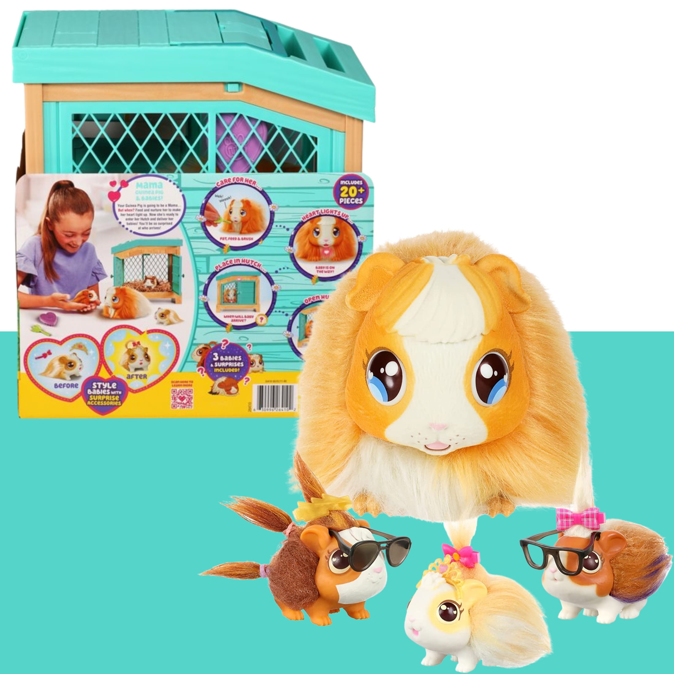  Little Live Pets - Mama Surprise  Soft, Interactive Guinea Pig  and her Hutch, and her 3 Babies. 20+ Sounds & Reactions. for Kids Ages 4+,  Multicolor, 7.8 x 11.93 x 11.38 inches : Toys & Games