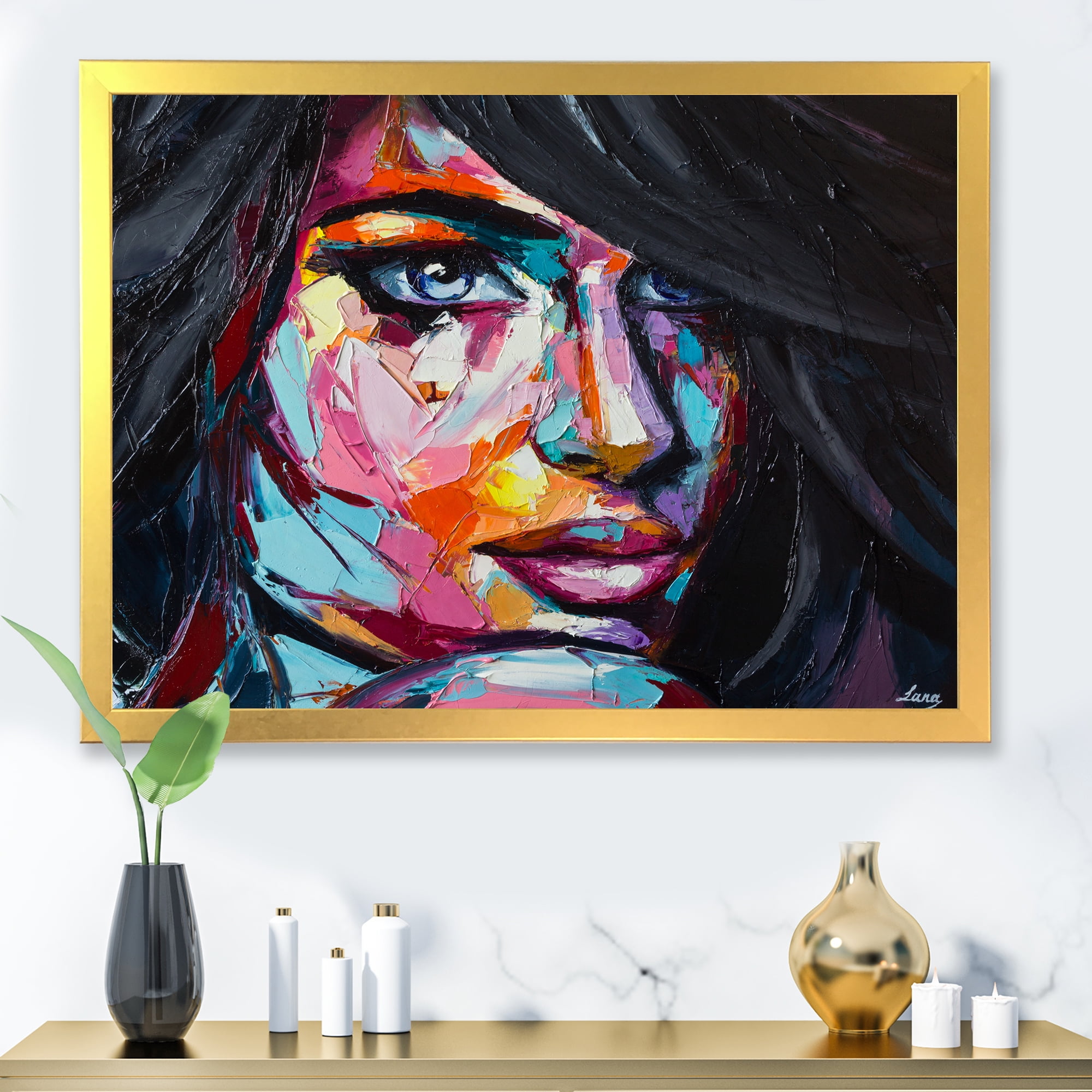 Designart 'Abstract Colorful Fantasy Portrait Of A Young Woman II' Modern Framed Art Print