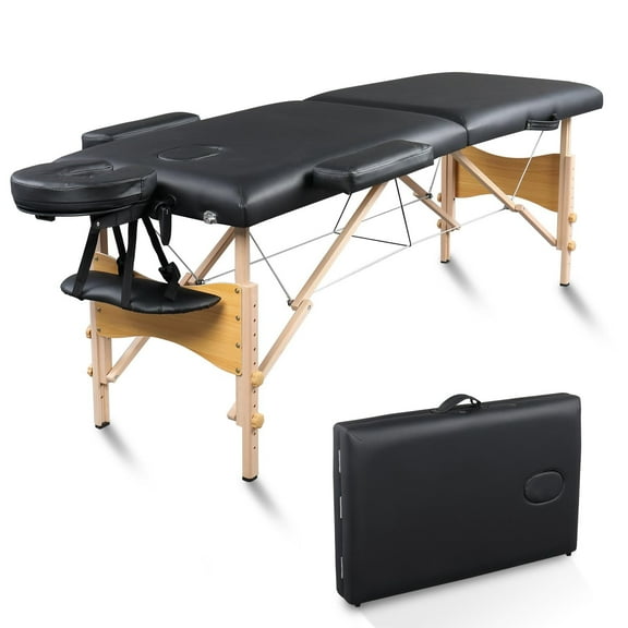 Winado 2 Fold Salon Bed w/Carry Case, Adjustable 84" Portable Massage Bed, Therapy Table Spa Bed, Black