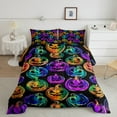 thumbnail image 2 of jejeloiu Colorful Spooky Pumpkin Queen Comforter Set,Autumn Harvest Bedding Sets,Halloween Theme Bedding Comforter Set For Child,Breathable Bedroom Decoration Reversible,3-Piece, 2 of 8