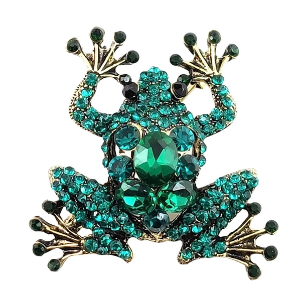Broche de rana lindo, joya de animal brillante con cristal verde falso, accesorios de ropa extraños