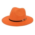 thumbnail image 2 of LRen Womens Tea Party Hats Stylish Wide Brim Panama Fedora Straw Hat for Women Summer Beach Travel Sun Summer Beach Sun Hat Orange, 2 of 3