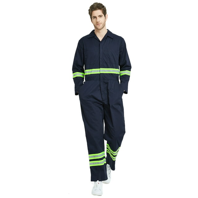 TOPTIE Men\'s Classic Work High Visibility Coverall with Reflective Trim, Regular Inseam