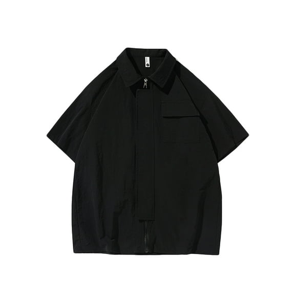 ohmzyzo Men's Full Zipper Shirts Casual Short Sleeve Tee Tops Fashion Solid Color Blouse Tees Summer Gym Workout Training Tops with Pocket XXL