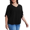 thumbnail image 3 of Asklazy Plus Size Women's Fall Casual 3/4 Ruffled Sleeve Chiffon Blouse Tops for Women,US Size,Black,2XL, 3 of 8