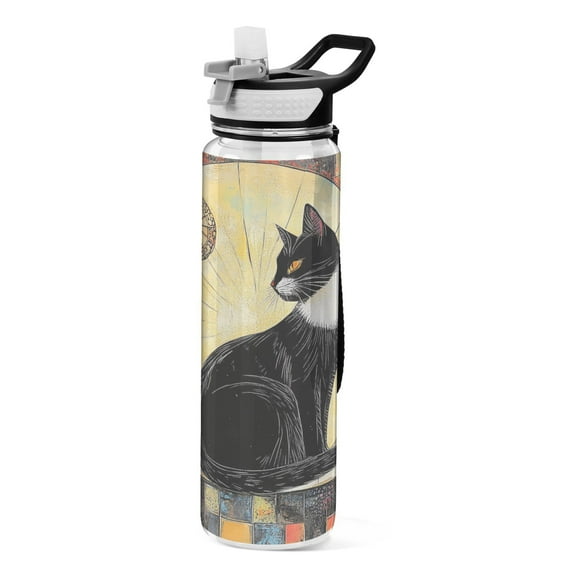BZSMCE Sport Bottle Mystical Black Cat at Dawn Outdoor sports Water Bottle Size: 10.4x3in