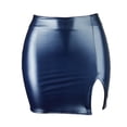 thumbnail image 5 of safuny Women's Mini Bodycon Leather Skirts Y2K Girls Fashion Vintage Solid Color Slit Hem Clearance Holiday High Waisted Summer Elegant Casual Blue S, 5 of 7