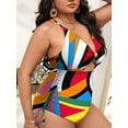 thumbnail image 4 of XCHQRTI Women's Plus Size Floral Print Swimsuit One Piece Drawstring Back Cross Straps Swimwear, 4 of 6