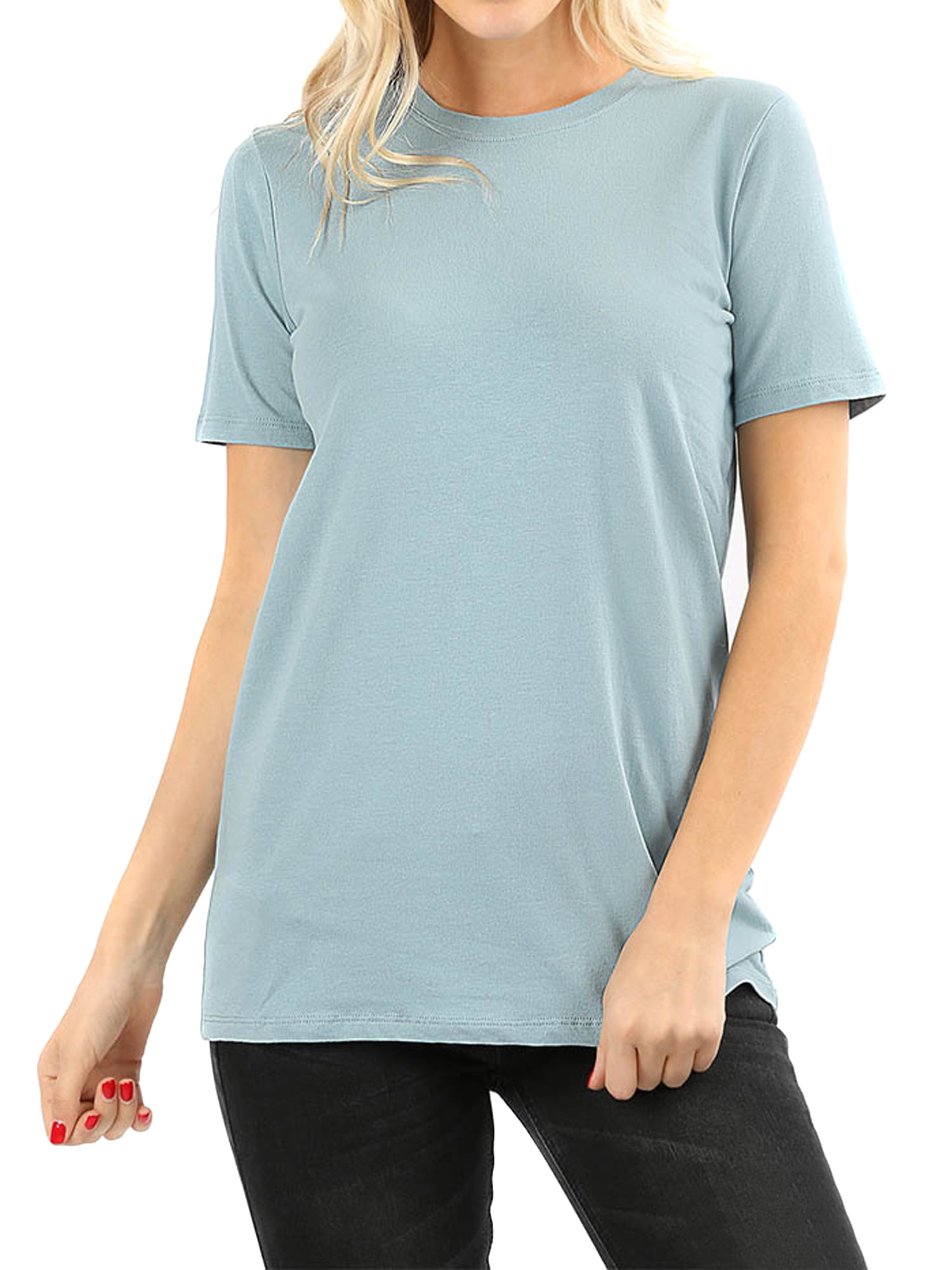 Women's Cotton Crew Neck Short Sleeve Relaxed Fit Basic Tee Shirts